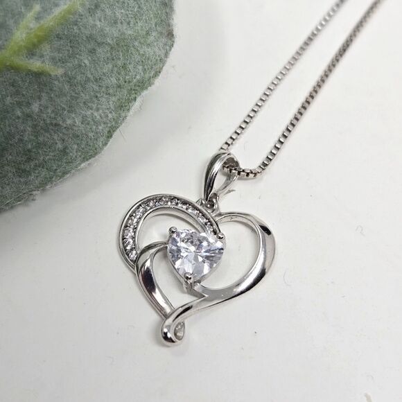 J. ROSEE 925 Sterling Silver CZ Heart Pendant Necklace - Picture 1 of 10